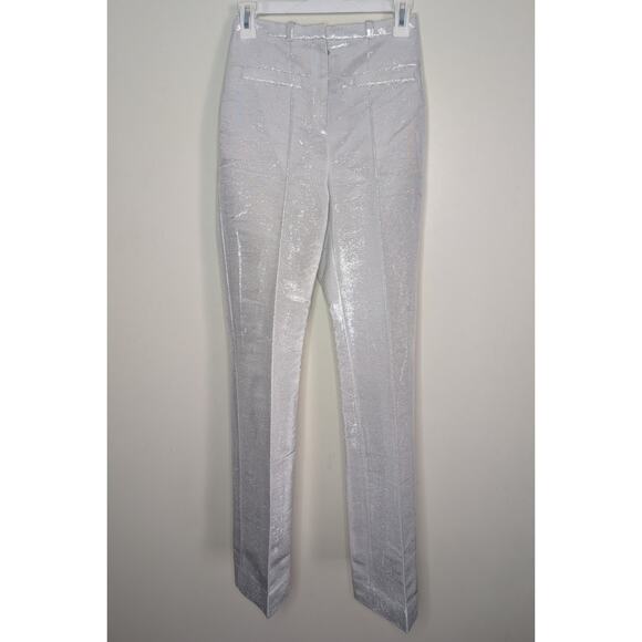 Rabanne x H&M Shimmery Metallic Tailored Dress Pant Trousers in Silver, Size 0 - Picture 5 of 11